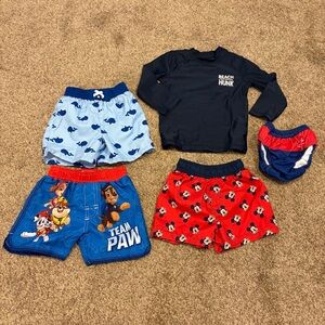 Disney, Nickelodeon, Wonder Nation Boys Swim Trunks and Rashguard Bundle Size 2T
